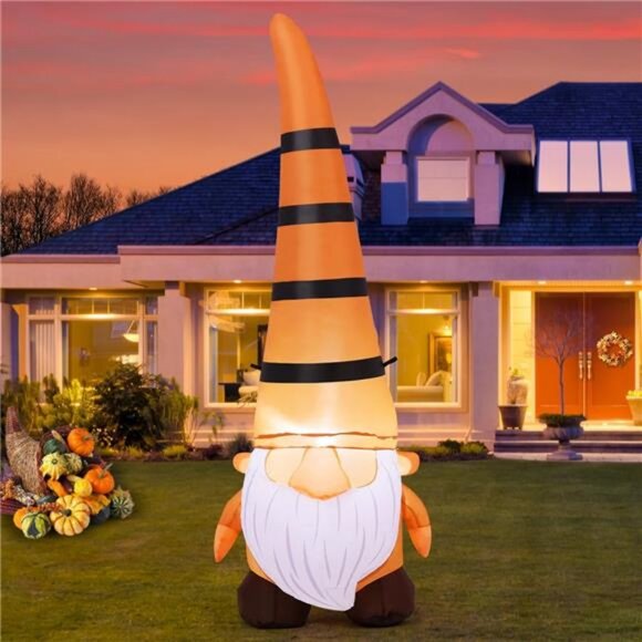 5FT Thanksgiving Inflatables Gnome Blow Up Ourdoor Yard Decoration Built-in LEDs - Picture 1 of 7